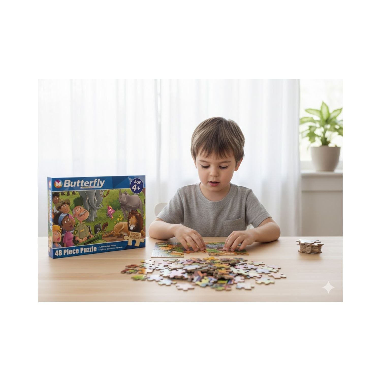 Butterfly A4 Big Five Animals Wooden Puzzle Set - 48 Pieces