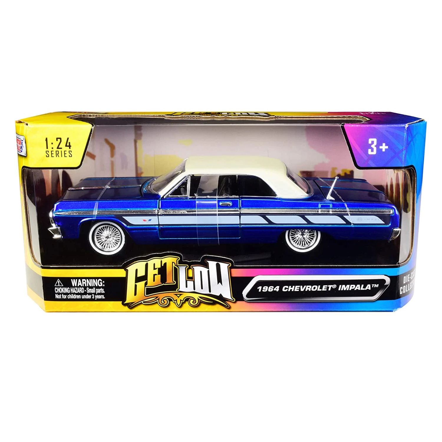 Motormax Get Low Series Diecast Scale Model – 1964 Chevrolet Impala Scale 1:24 - Metallic Blue