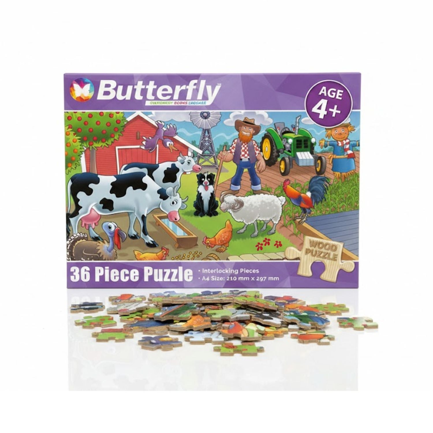 Butterfly A4 Farmyard Wooden Puzzle Set - 36 Pieces