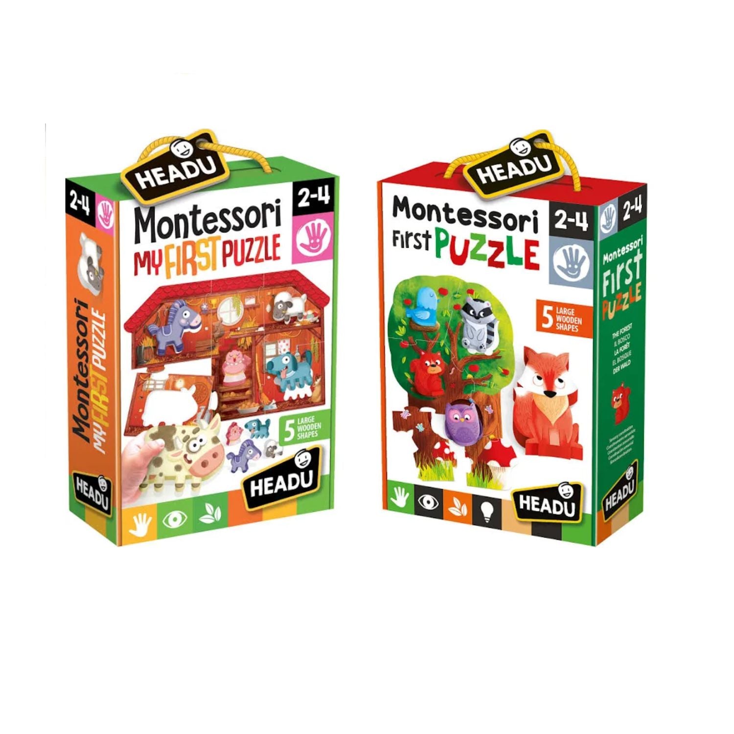 Headu Montessori - My First Wooden Puzzle Set of 2 - Farm & Forest Theme
