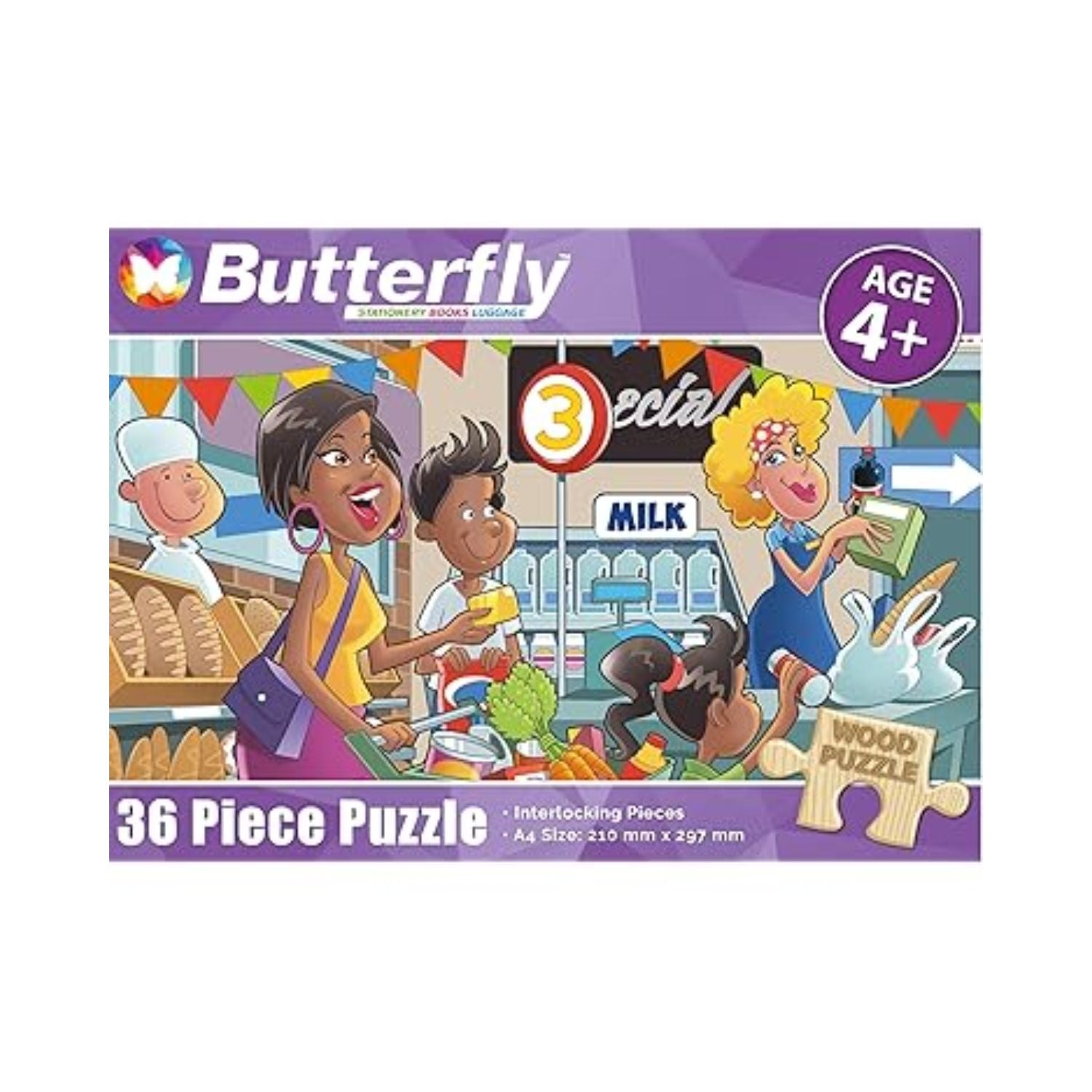Butterfly A4 Shopping & Money Wooden Puzzle Set - 36 Pieces