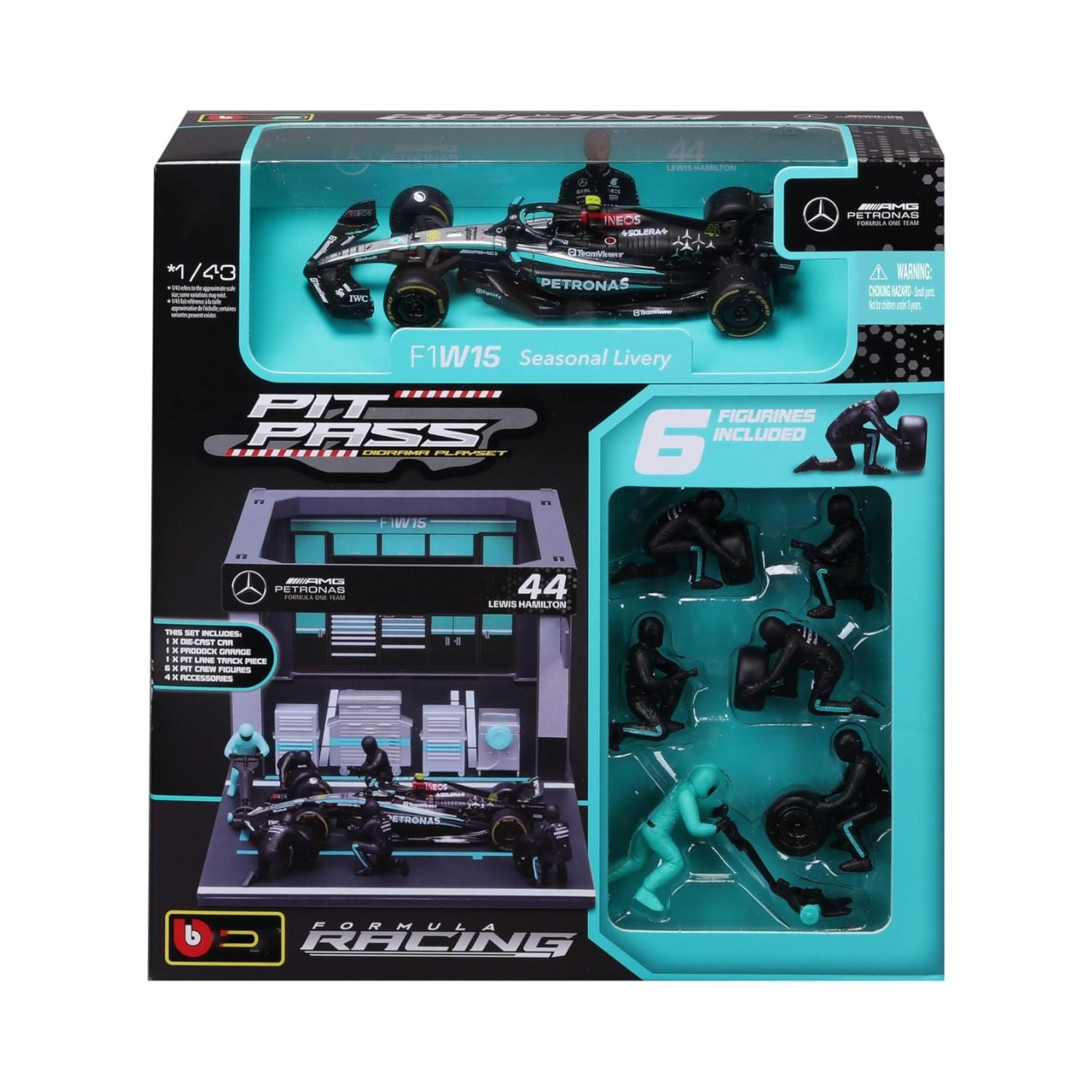 Bburago 1/43 Mercedes-AMG F1 W16 2025 Pit Pass – George Russell Diecast Model