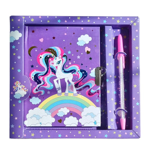 Novelty Unicorn Notebook with pen 19x18cm - Purple