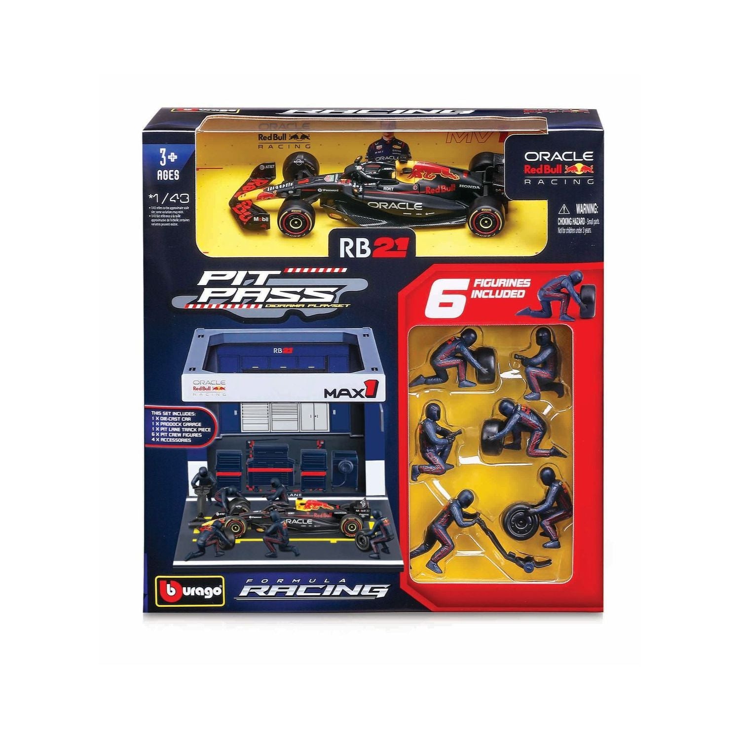 Bburago 1/43 Red Bull F1 RB21 2025 Pit Pass #1 Max Verstappen (33cm Long)