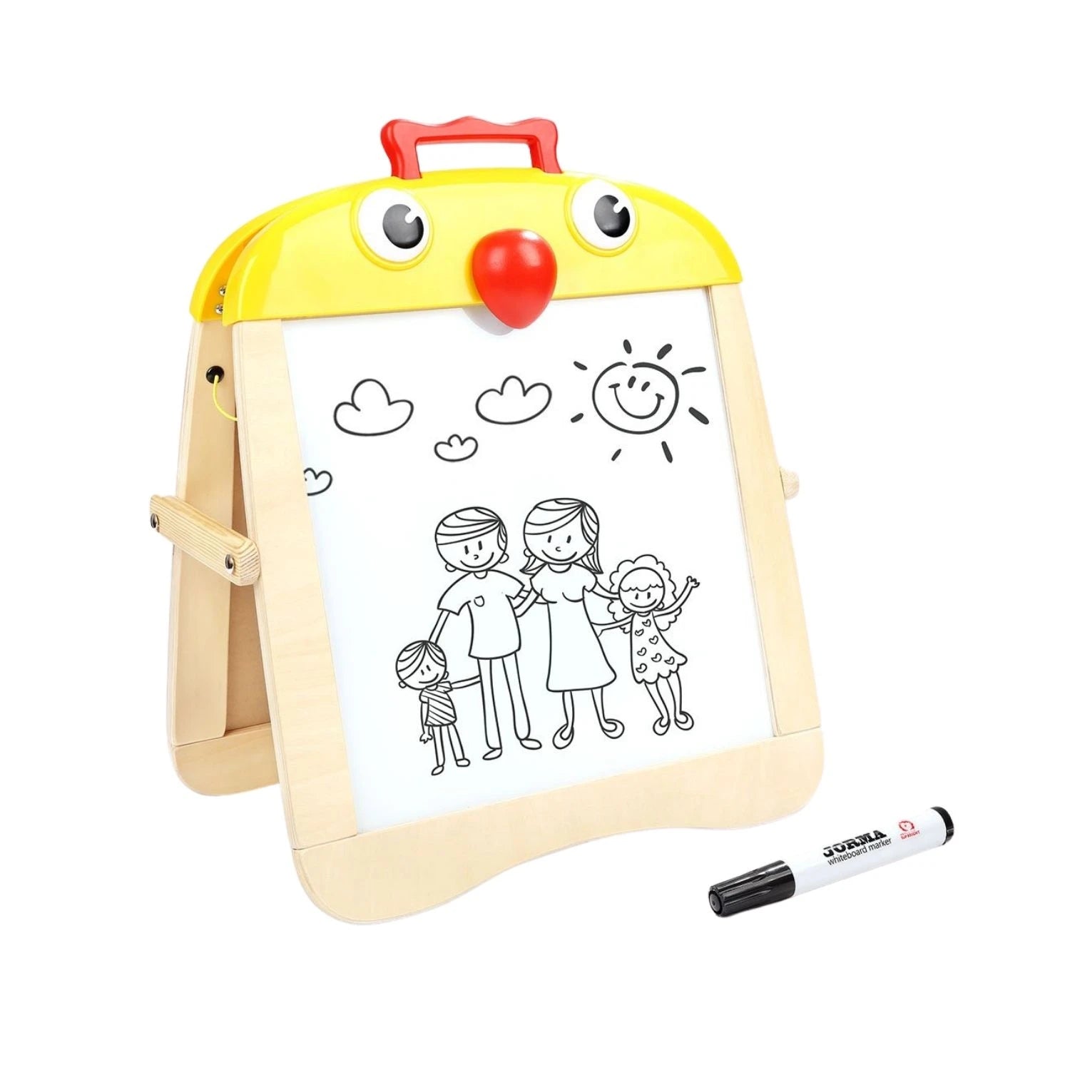 TopBright Wooden Portable Chick Easel | Double-Sided Magnetic Whiteboard & Chalkboard - Box Damaged
