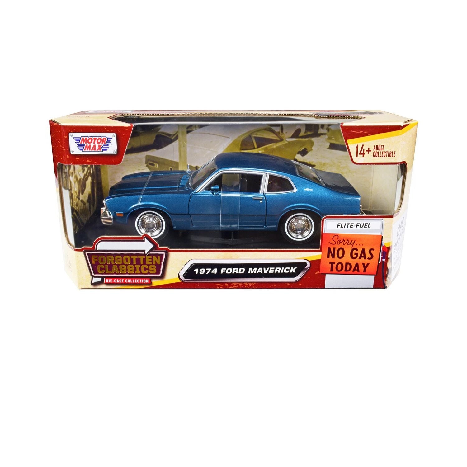 Motormax 1974 Ford Maverick Blue "Forgotten Classics" Series Scale 1:24 Diecast Model Car