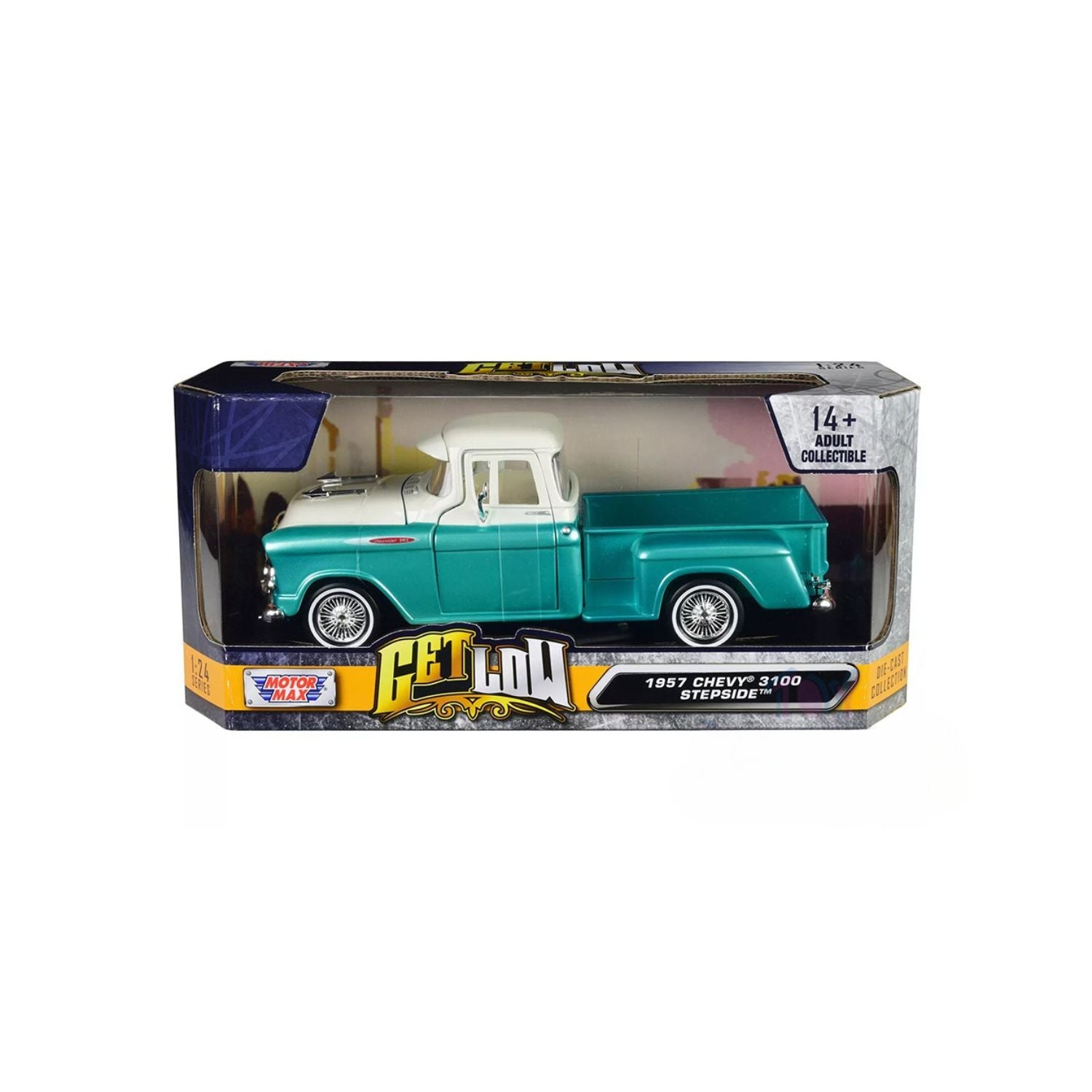 Motormax Get Low 1:24 Scale 1957 Chevy® 3100 Stepside™ Pickup Truck Pearl Green Diecast