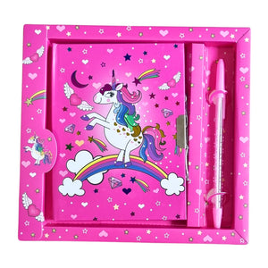 Novelty Unicorn Notebook with pen 19x18cm - Pink