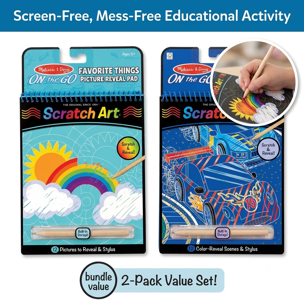 Melissa & Doug On-the-Go Scratch Art Bundle - Favourite Things & Vehicles (2-Pack) - Mess-Free Educational Activity