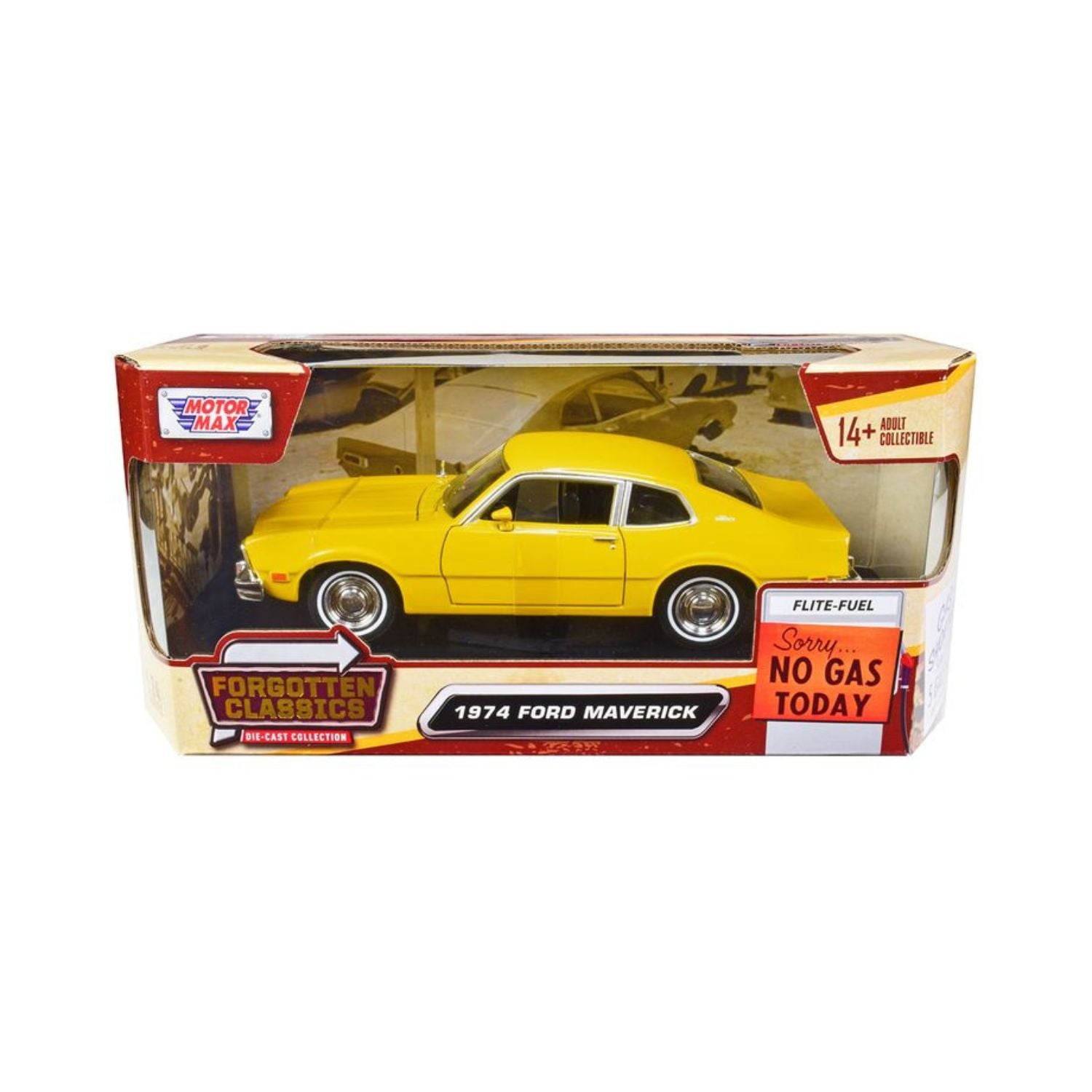 Motormax 1974 Ford Maverick Yellow "Forgotten Classics" Series Scale 1:24 Diecast Model Car