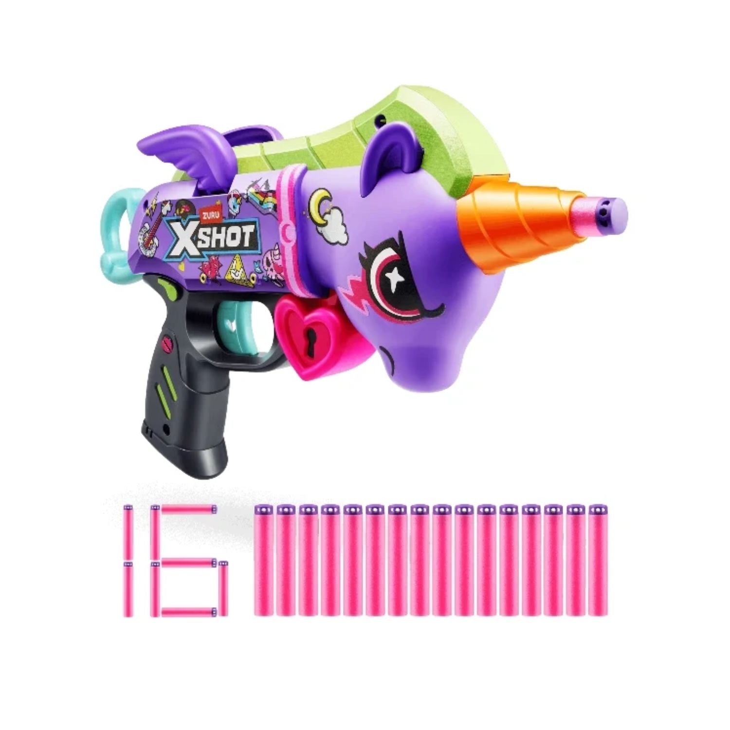 ZURU X-Shot Rainbocorns Blastercorn Dark Unicorn Foam Dart Blaster Toy with 16 Darts