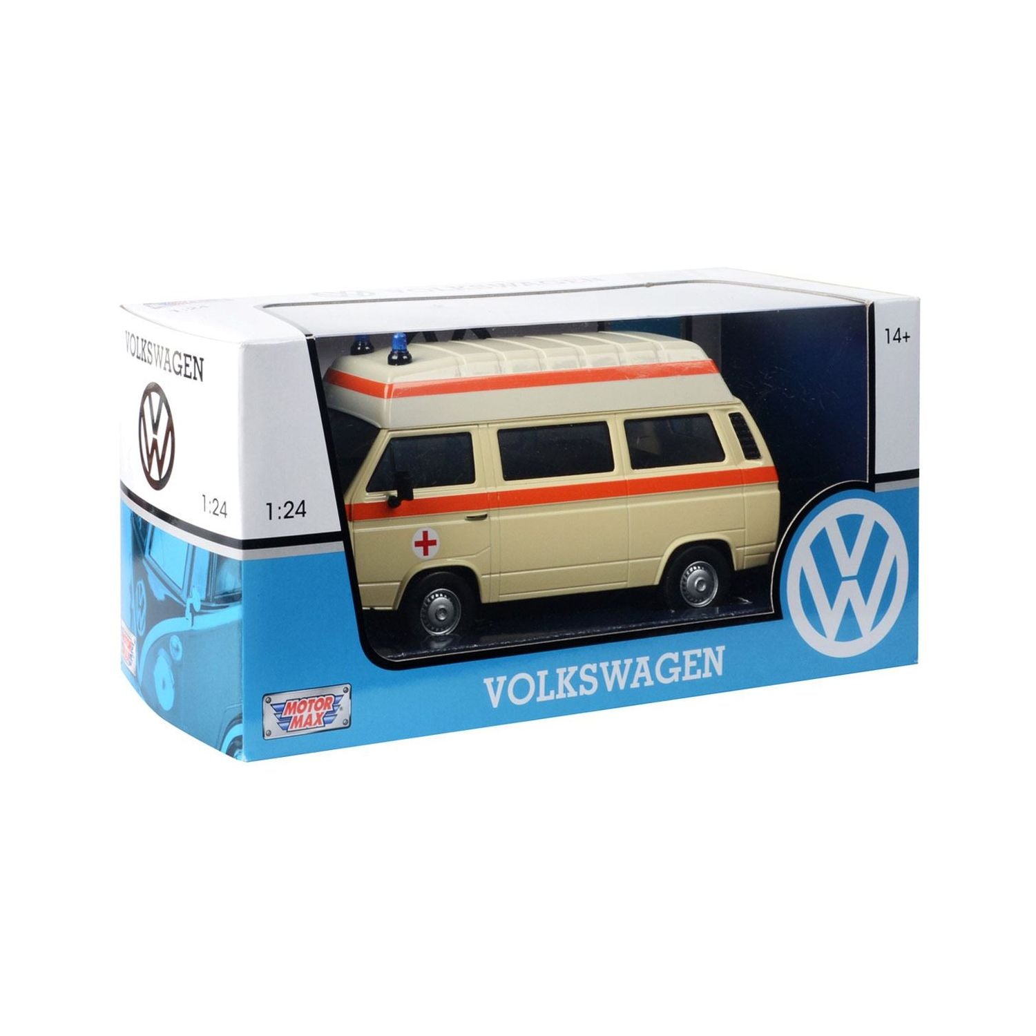 Motormax 1:24 Volkswagen Type2 (T3) Ambulance Hi Roof Cream