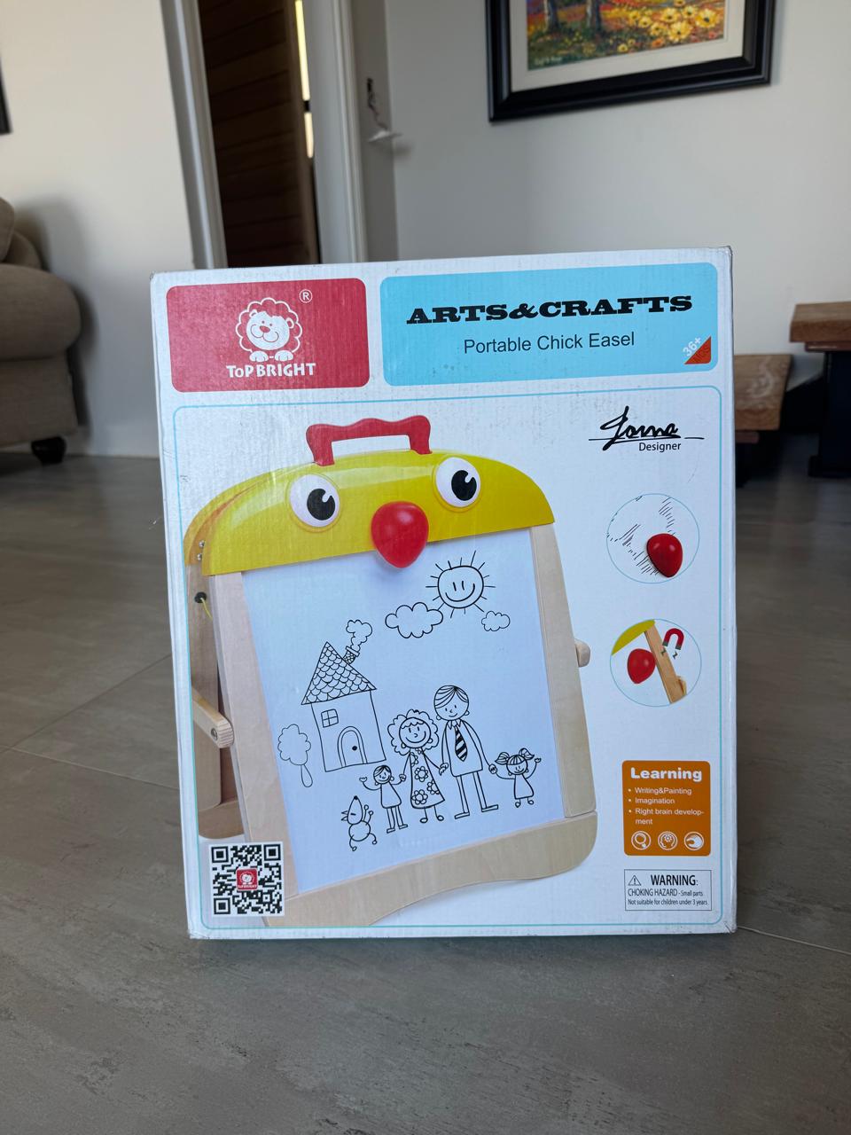 TopBright Wooden Portable Chick Easel | Double-Sided Magnetic Whiteboard & Chalkboard - Box Damaged