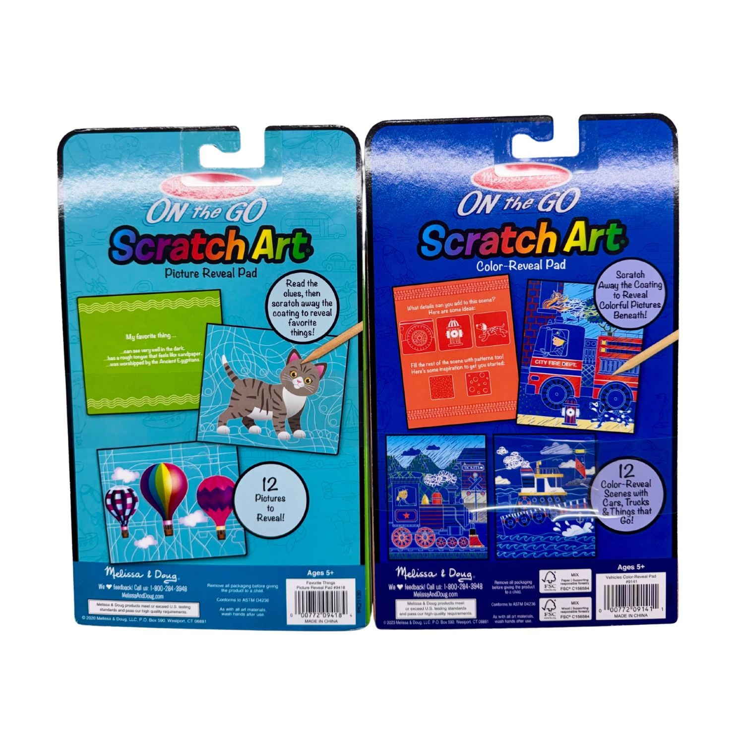 Melissa & Doug On-the-Go Scratch Art Bundle - Favourite Things & Vehicles (2-Pack) - Mess-Free Educational Activity
