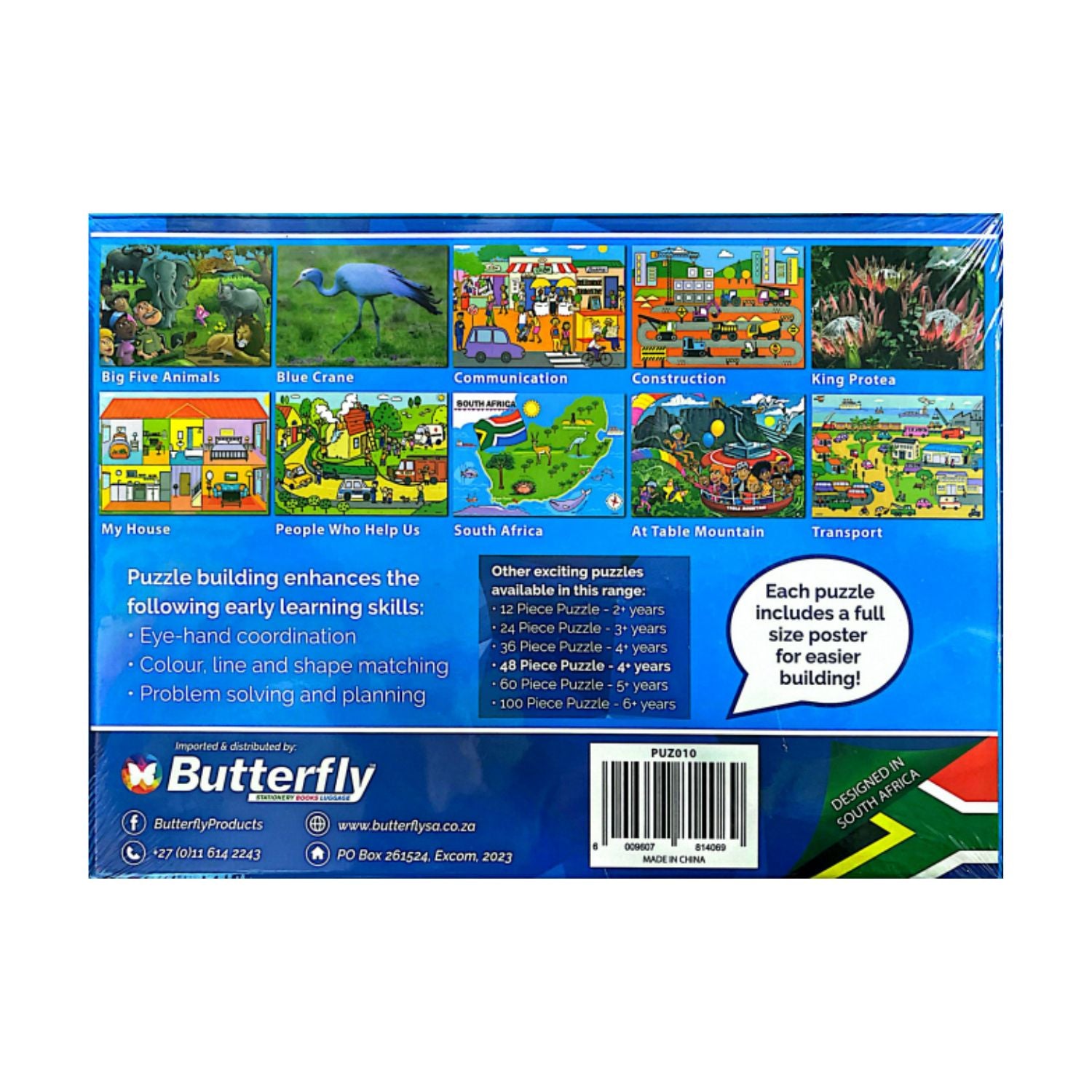 Butterfly A4 Blue Crane Wooden Puzzle Set - 48 Pieces