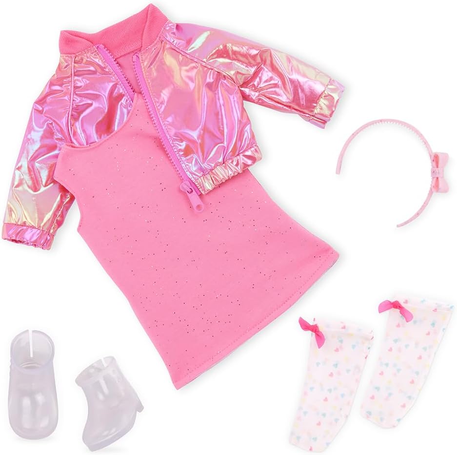 Our Generation Metallic Pink Bomber Jacket & Dress Outfit for 18-inch Dolls