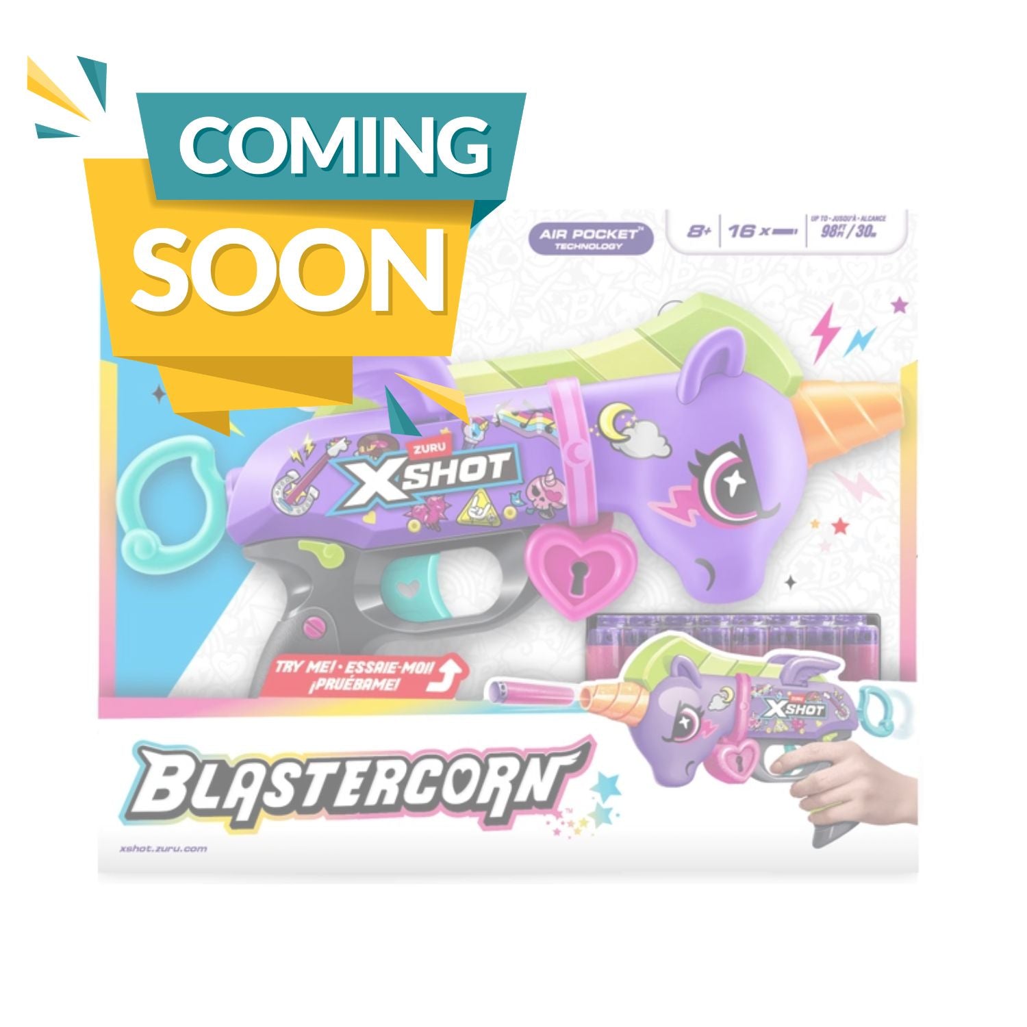 ZURU X-Shot Rainbocorns Blastercorn Dark Unicorn Foam Dart Blaster Toy with 16 Darts