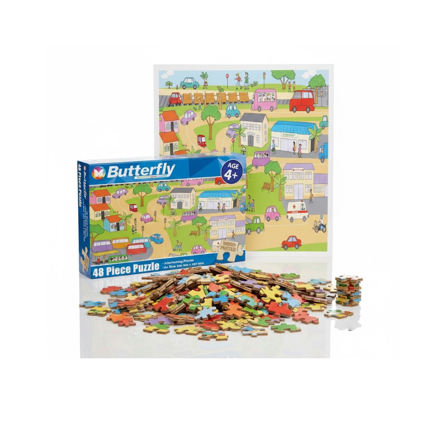 Butterfly A4 Transport & Vehicles Wooden Puzzle Set - 48 Pieces
