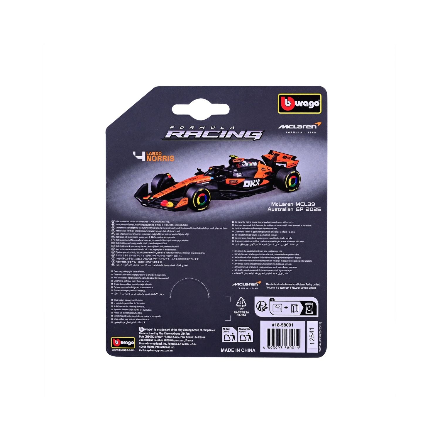 Bburago Scale 1:64 McLaren MCL39 2025 Lando Norris #4