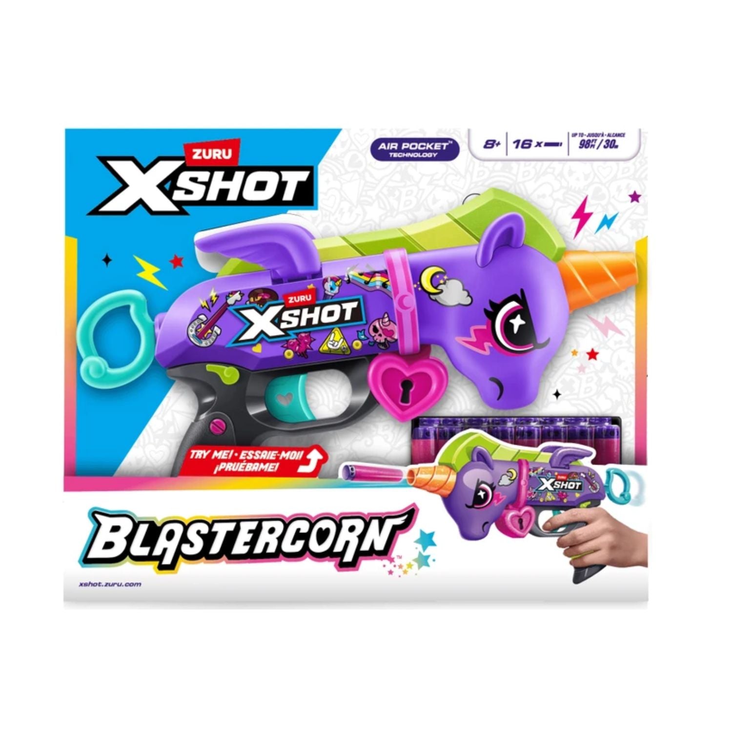 ZURU X-Shot Rainbocorns Blastercorn Dark Unicorn Foam Dart Blaster Toy with 16 Darts