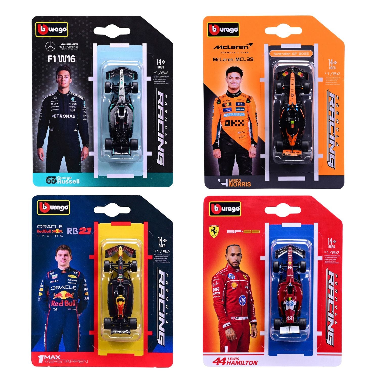 Bburago Scale 1:64 Formula 1 2025 Diecast Racing Collection - 4 Pack