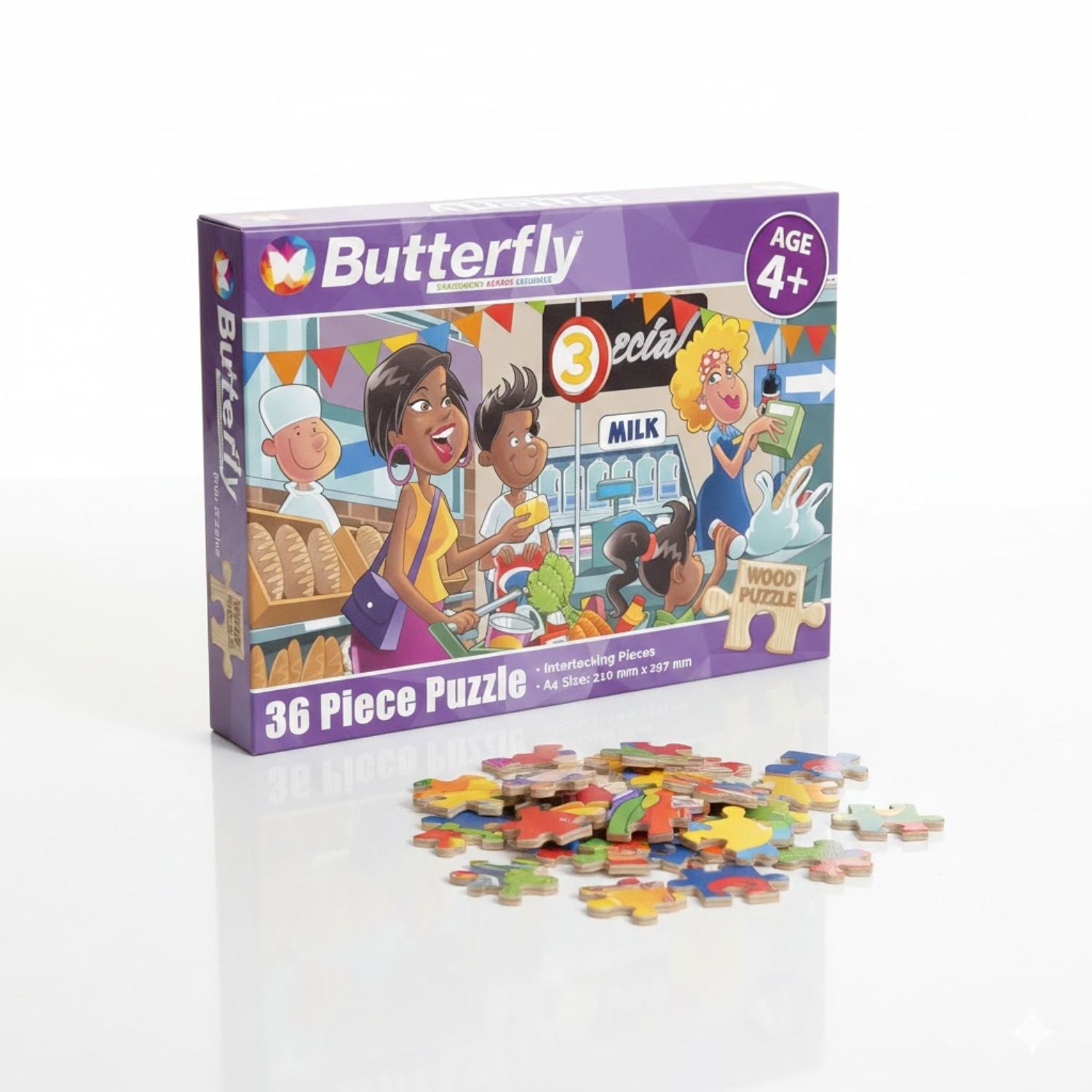 Butterfly A4 Shopping & Money Wooden Puzzle Set - 36 Pieces