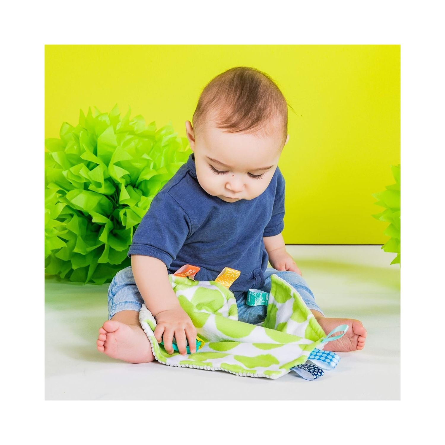 Bright Starts Little Taggies 2 Sided Blankie Green Dots