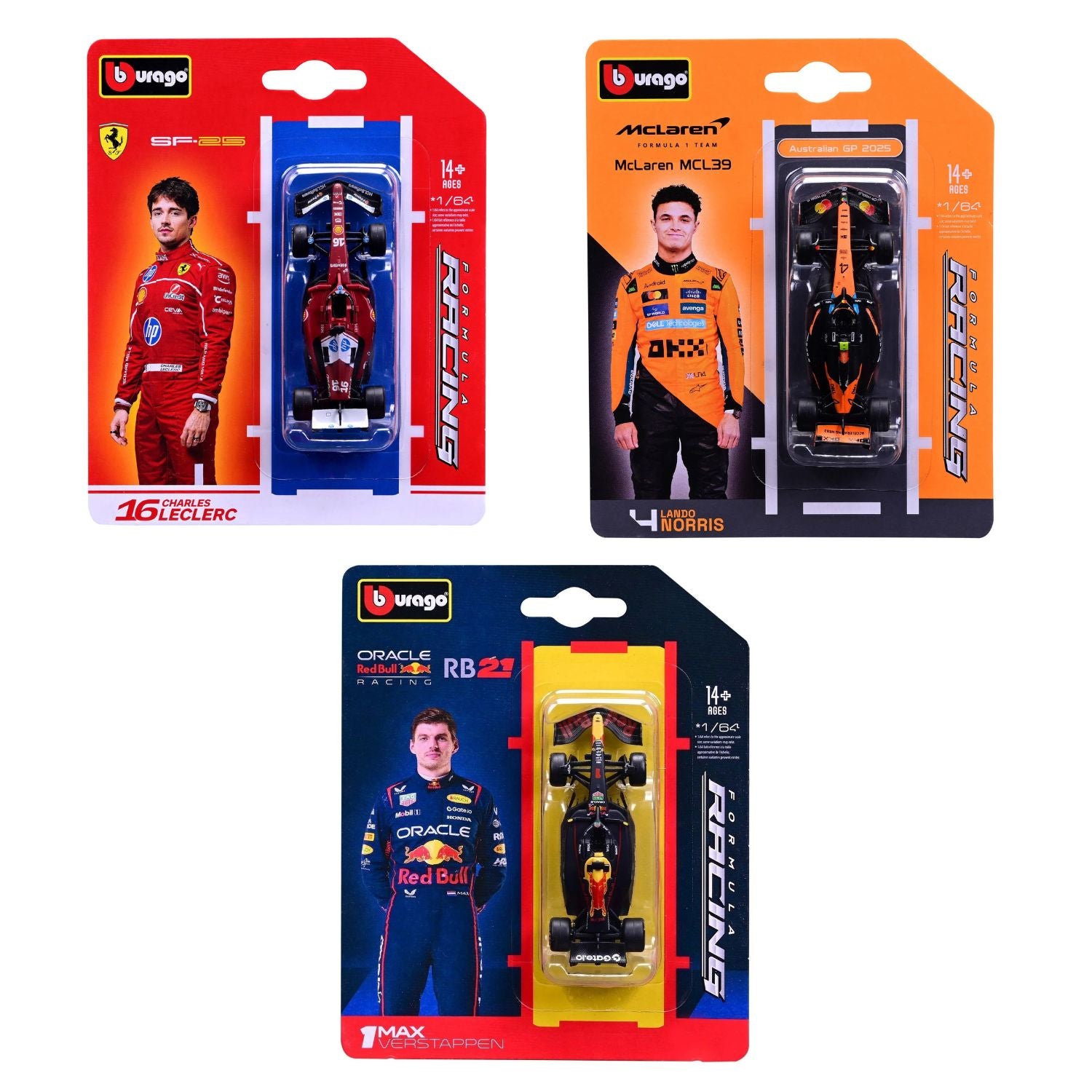 Bburago F1 2025 Diecast Collection of 3 F1 Racing Cars - Scale 1:64