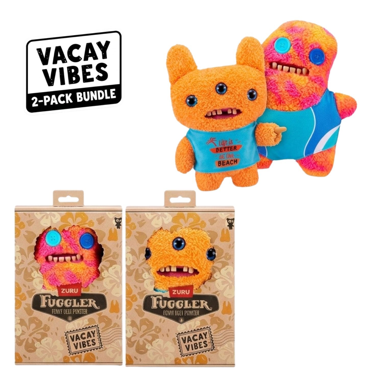ZURU Fuggler Vacay Vibes Plush Monster Bundle | Reek-O & Sir Splodge-A-Lot