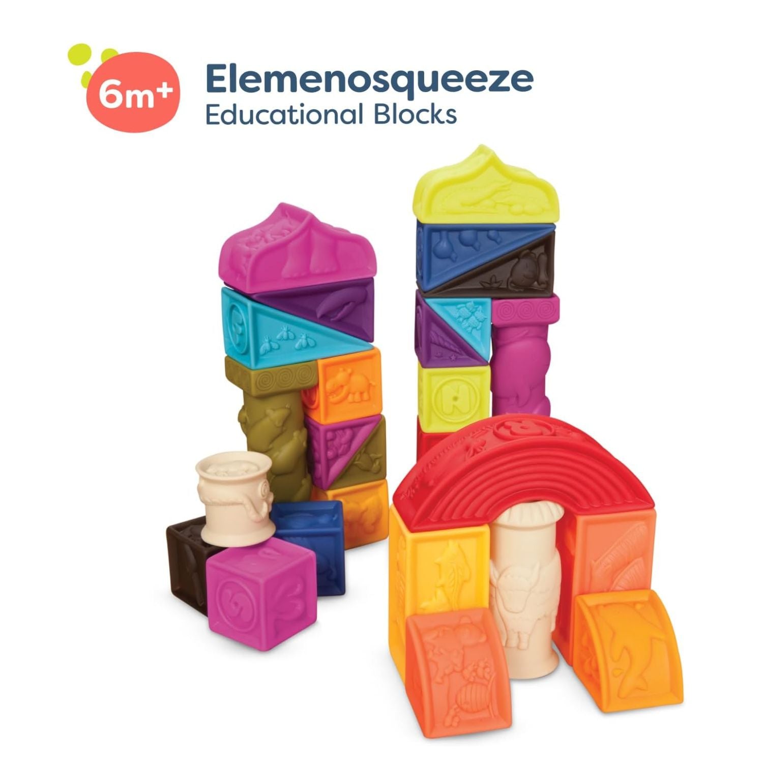B. toys Elemenosqueeze Soft ABC Learning Baby Blocks Set - 26 Pieces