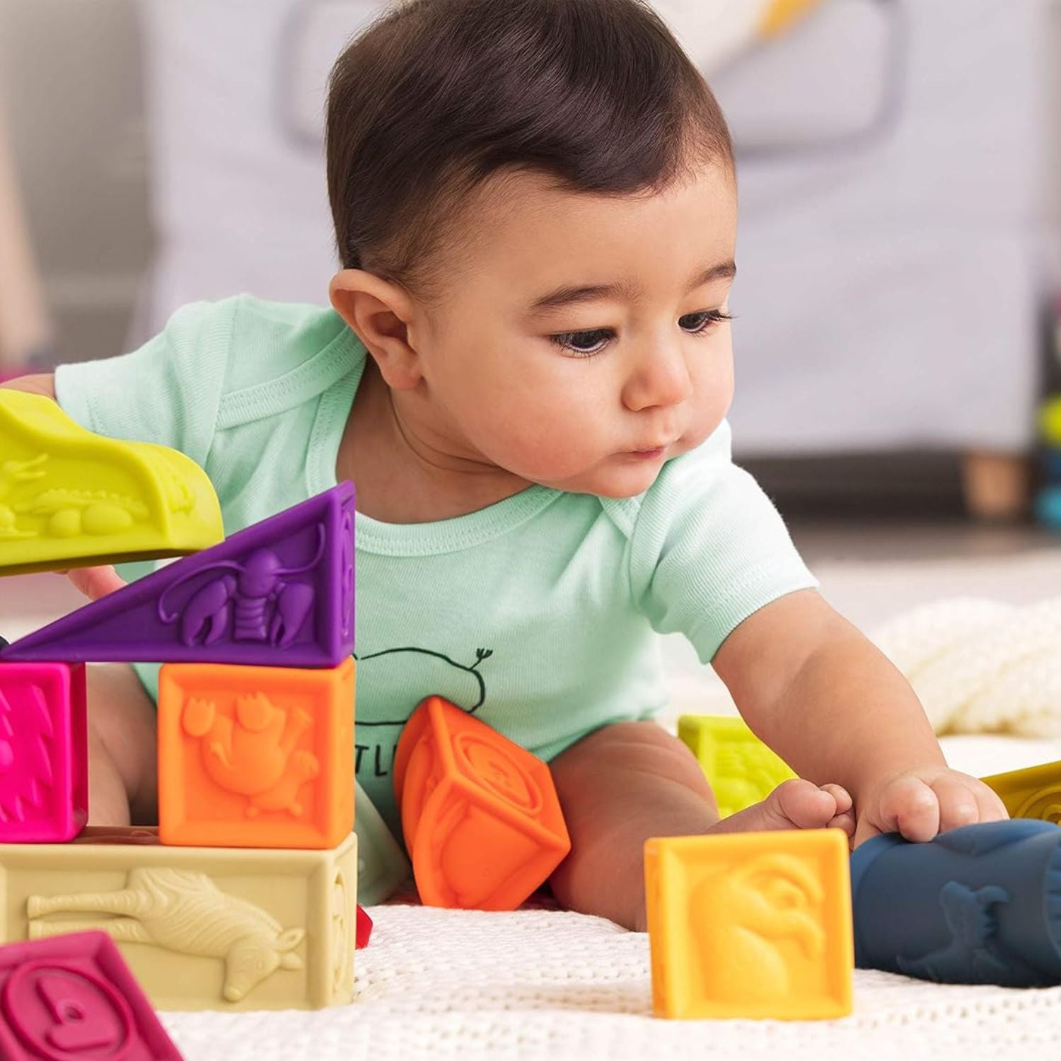 B. toys Elemenosqueeze Soft ABC Learning Baby Blocks Set - 26 Pieces
