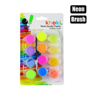 Khoki - Neon Acrylic Paints 12 Colours + brush