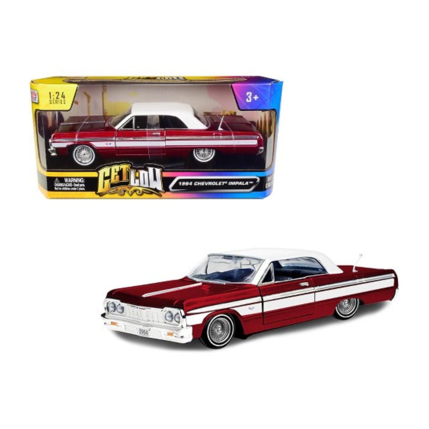 Motormax Get Low Series Diecast Scale Model – 1964 Chevrolet Impala Scale 1:24 - Metallic Red