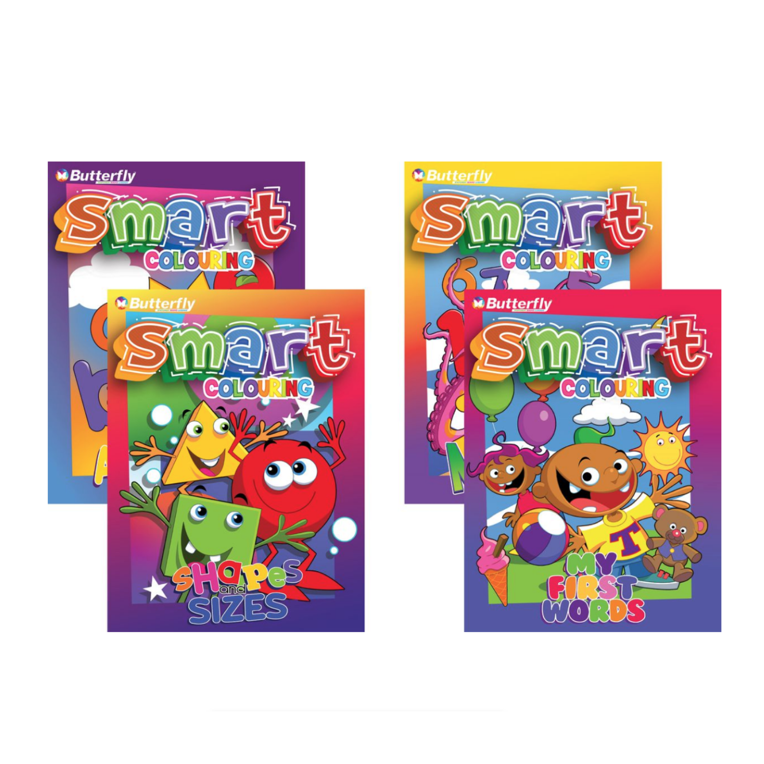 Smart Colouring (Alphabet, Numbers, My First Words, Shapes & Sizes) 4 Books
