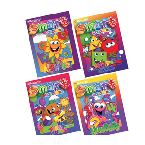 Smart Colouring (Alphabet, Numbers, My First Words, Shapes & Sizes) 4 Books