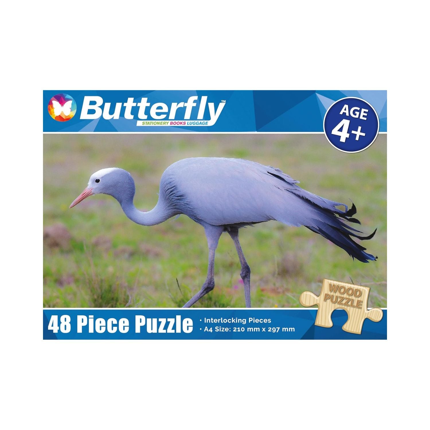 Butterfly A4 Blue Crane Wooden Puzzle Set - 48 Pieces