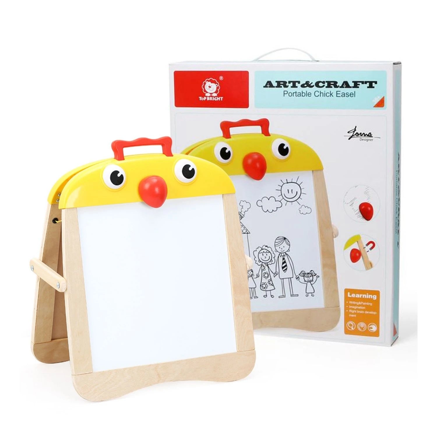 TopBright Wooden Portable Chick Easel | Double-Sided Magnetic Whiteboard & Chalkboard - Box Damaged