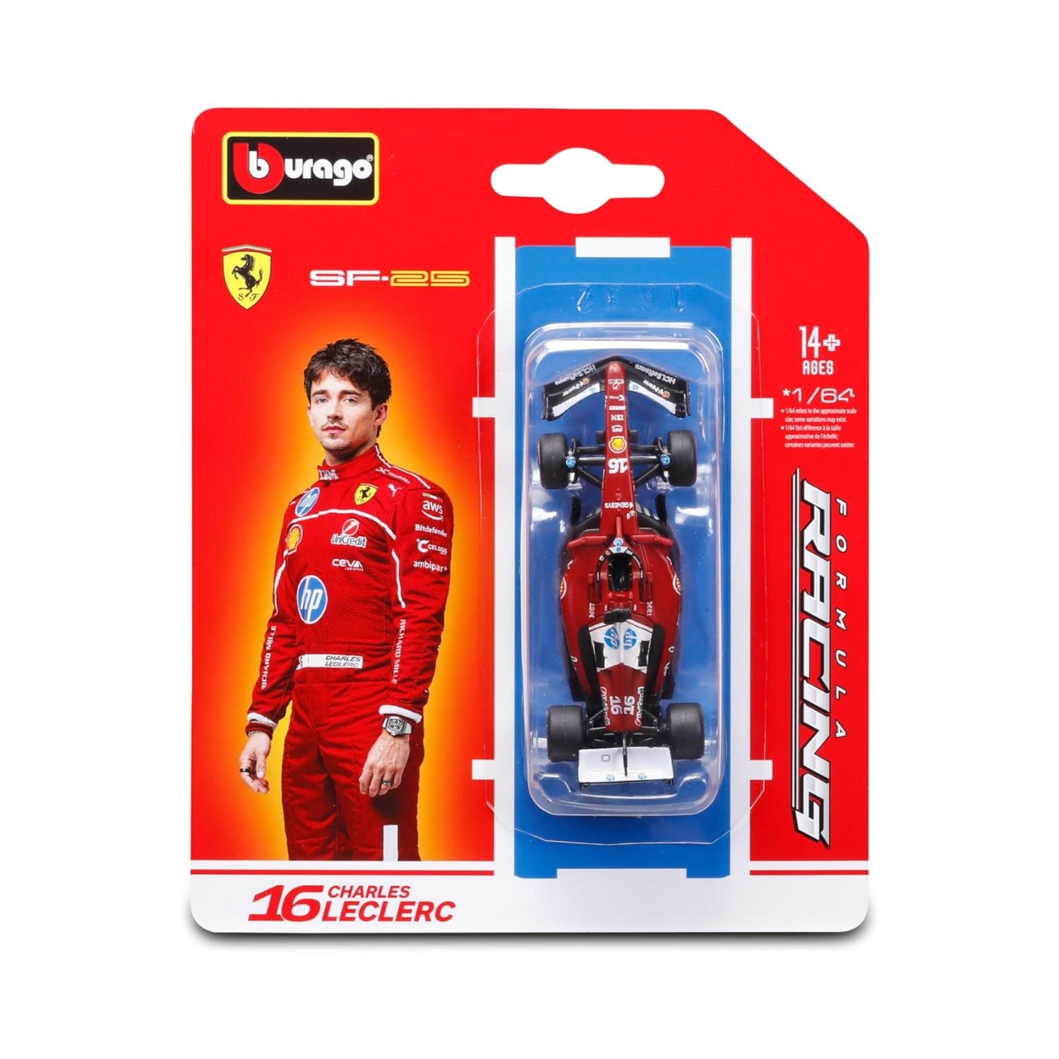 Bburago 1:64 Scale Race Formula Ferrari SF-25 (2025) Diecast Vehicle, LeClerc #16