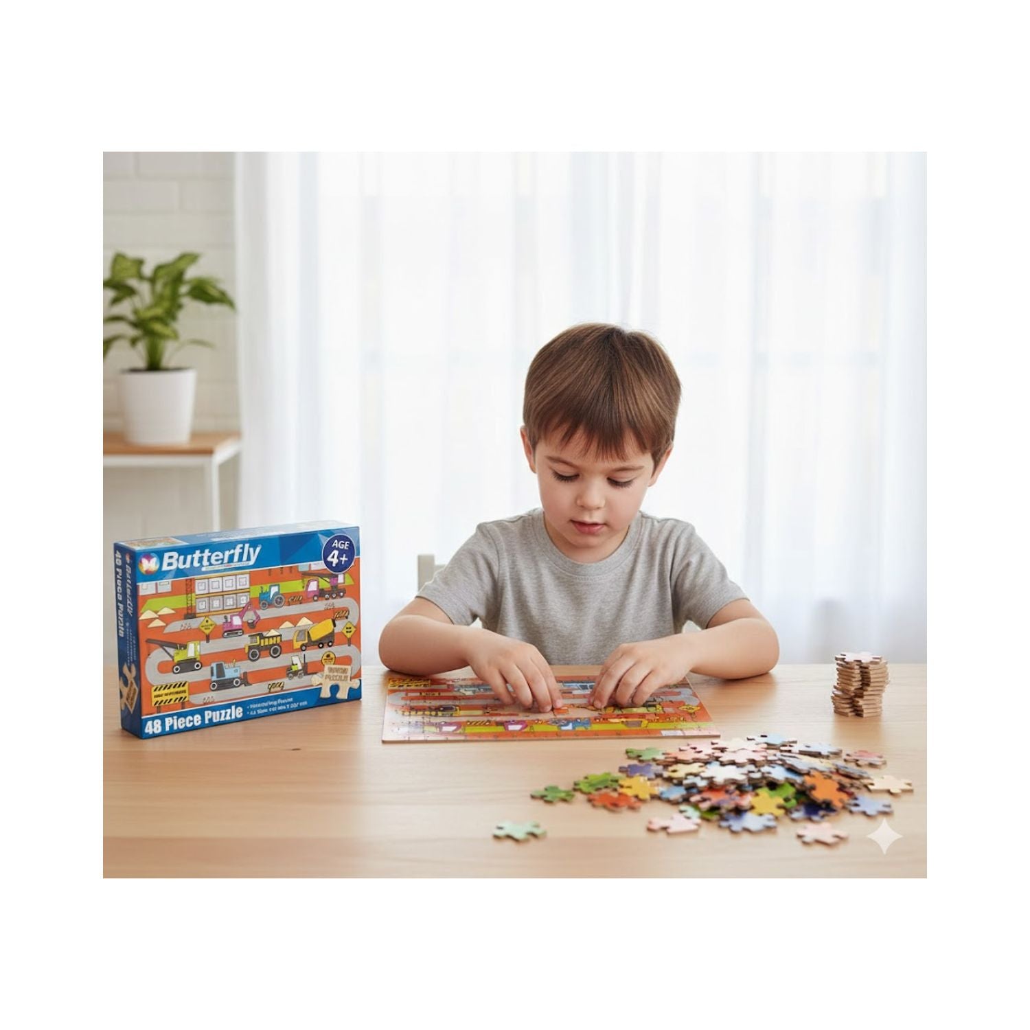 Butterfly A4 Construction Site Wooden Puzzle Set - 48 Pieces
