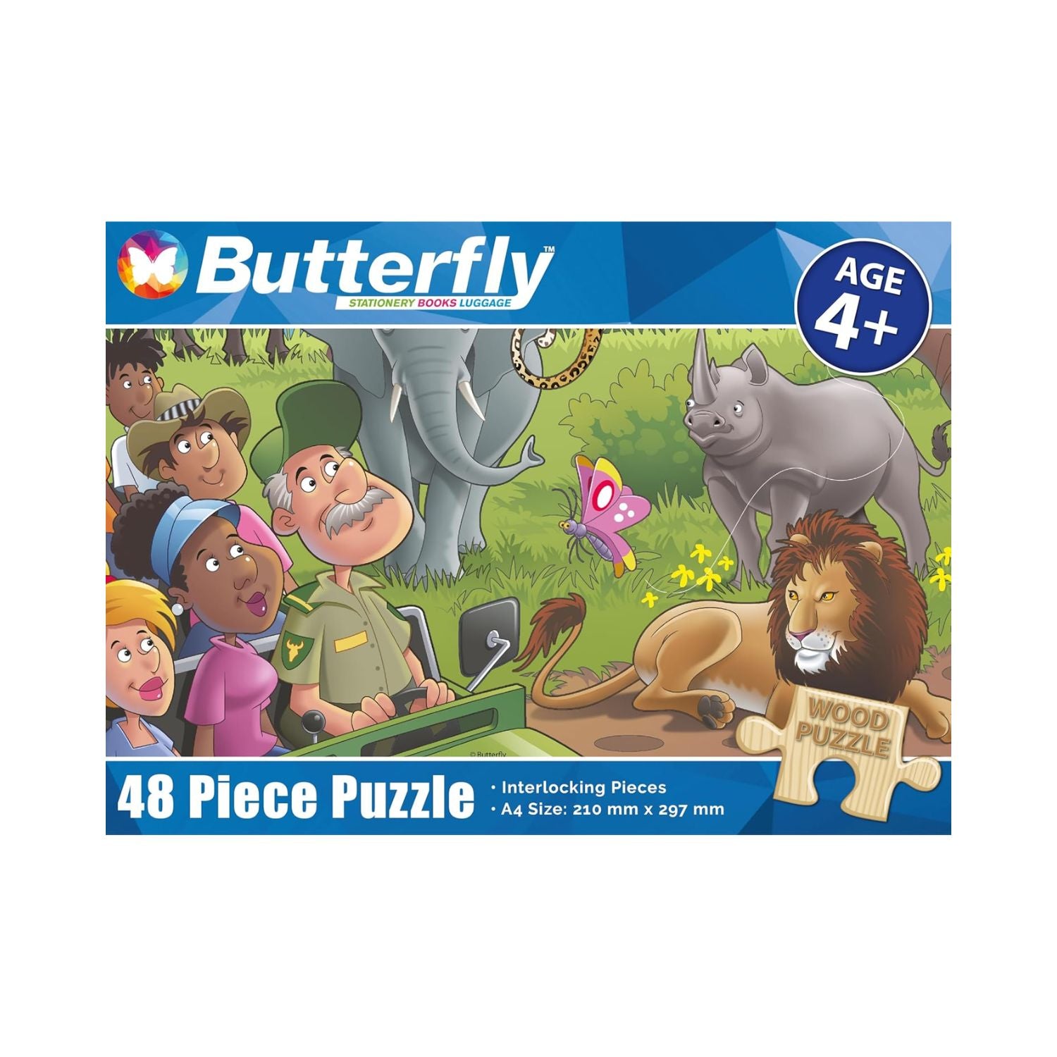 Butterfly A4 Big Five Animals Wooden Puzzle Set - 48 Pieces