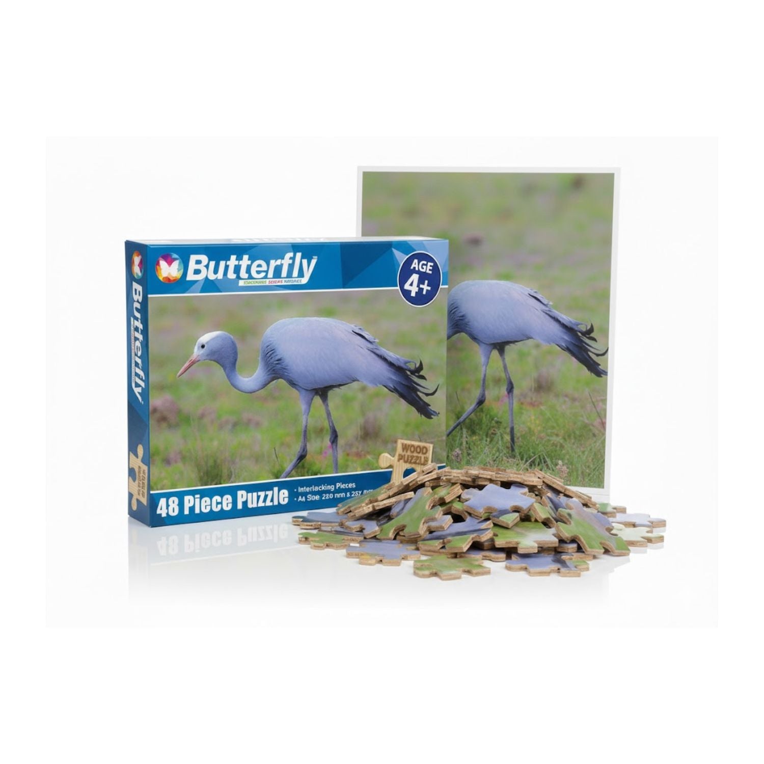 Butterfly A4 Blue Crane Wooden Puzzle Set - 48 Pieces