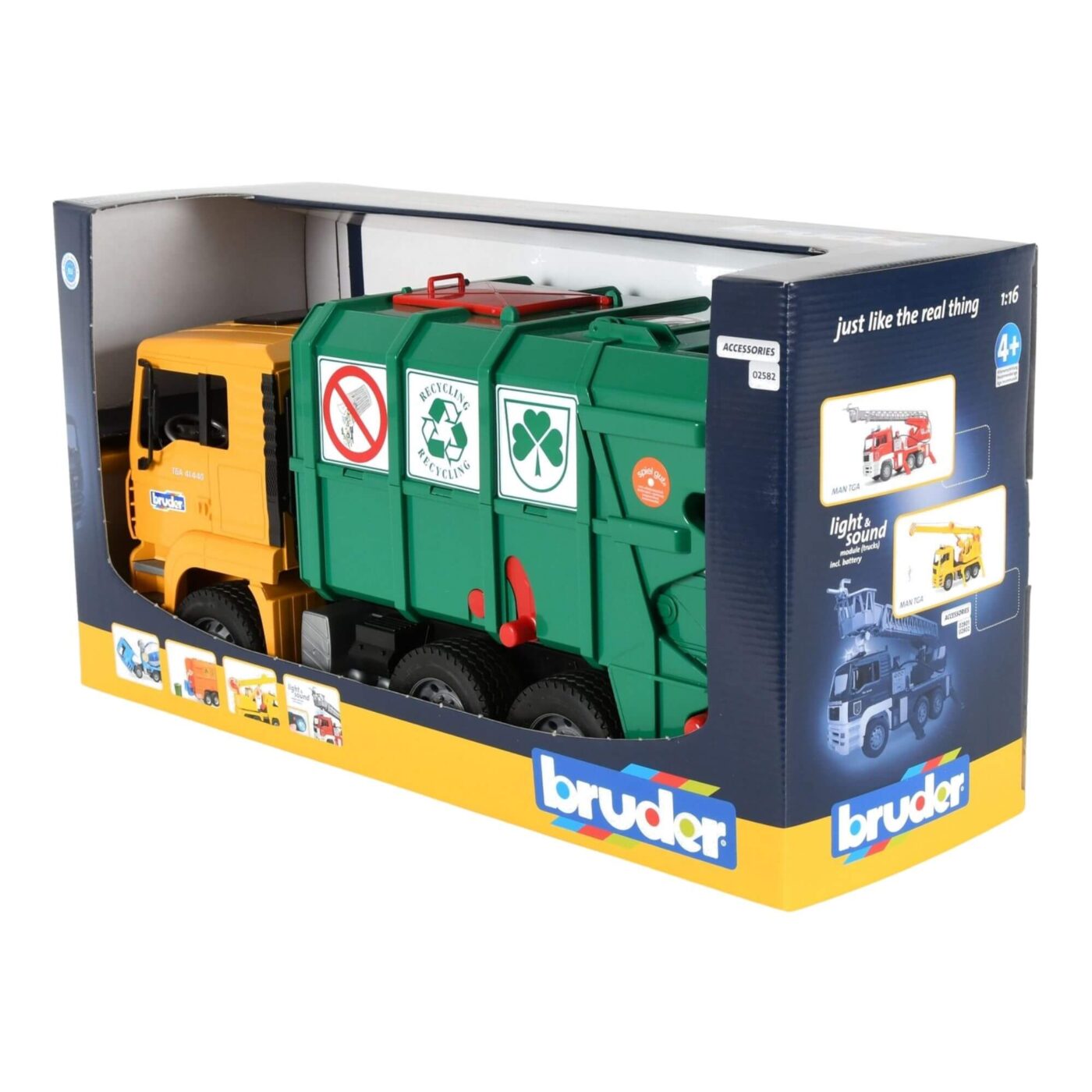 Bruder MAN TGA Rear Loading Garbage Truck - Yellow Green