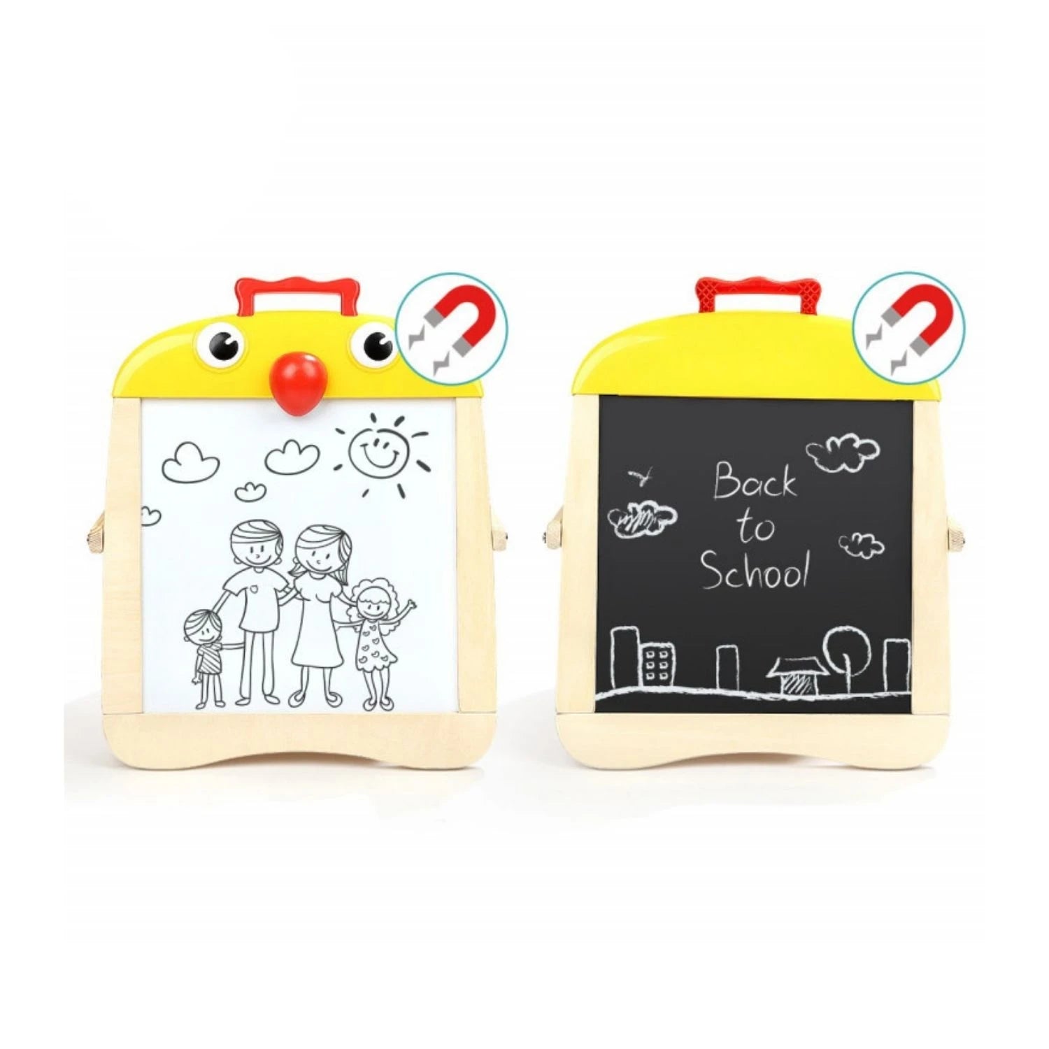 TopBright Wooden Portable Chick Easel | Double-Sided Magnetic Whiteboard & Chalkboard - Box Damaged