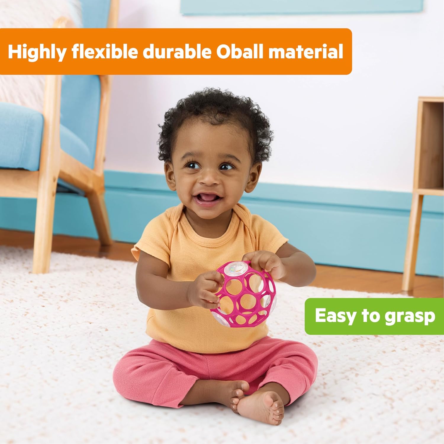 Bright Starts Oball Rattle Easy-Grasp Ball  Pink