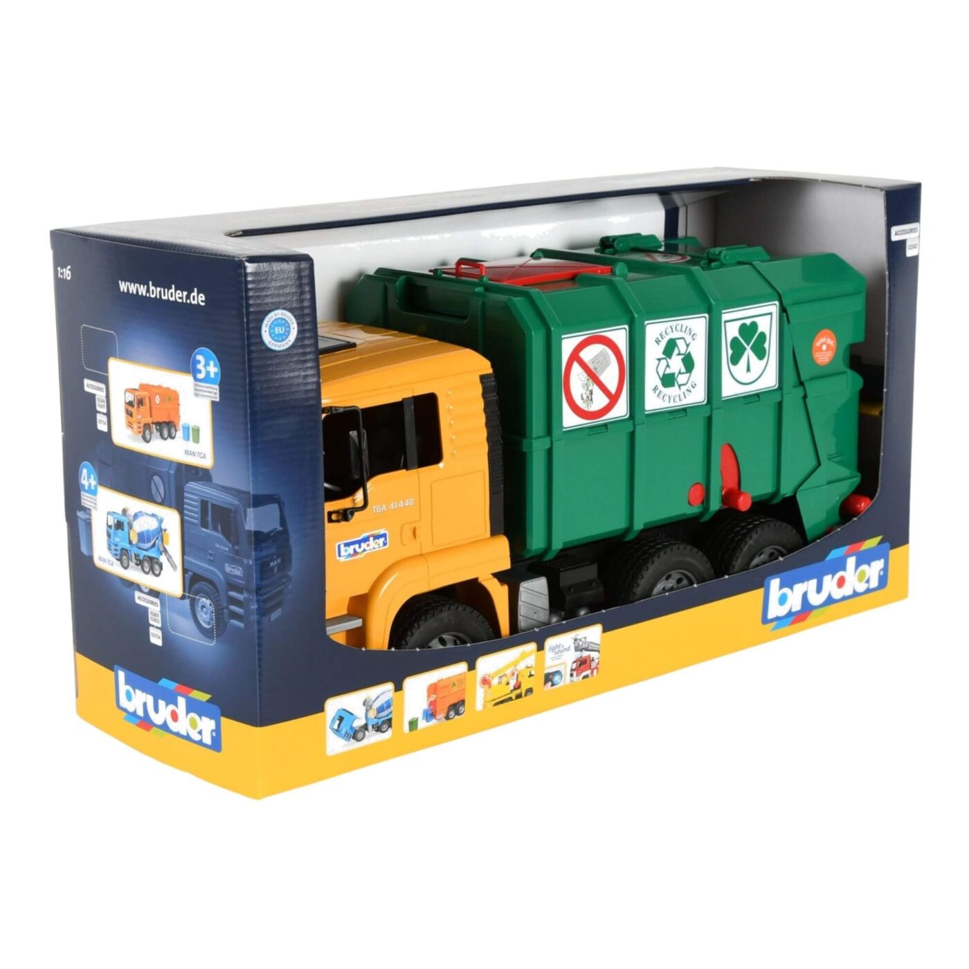 Bruder MAN TGA Rear Loading Garbage Truck - Yellow Green