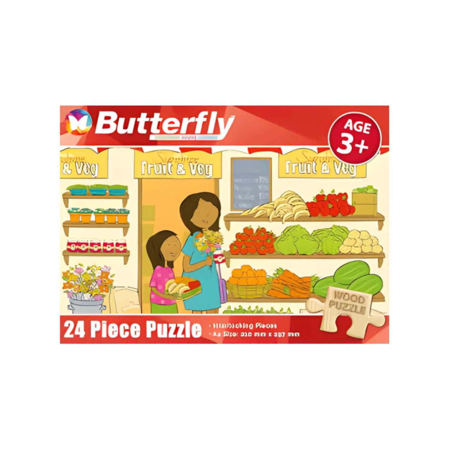 Butterfly A4 Fruit & Vegs Wooden Puzzle - 24-Piece Set