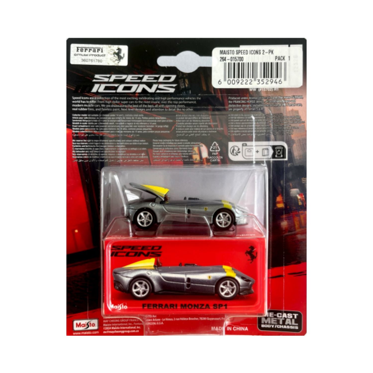 Maisto 1:64 Speed Icons - Ferrari Monza SP1 (Grey&Yellow)