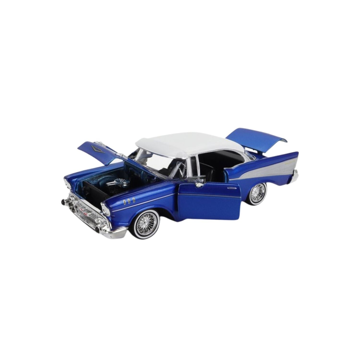 Motormax Get Low Series Diecast Scale Model – 1957 Chevy Bel Air - Candy Blue / White Scale 1:24