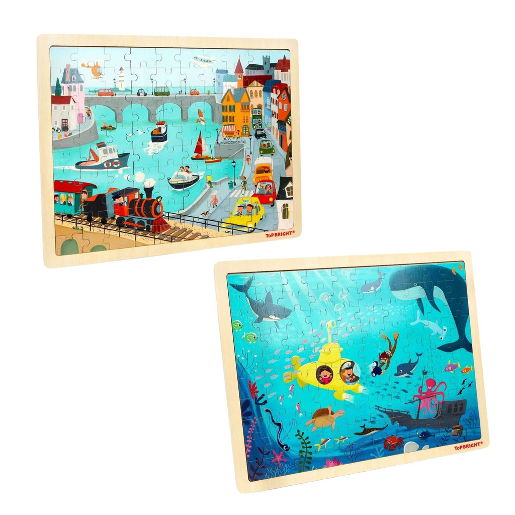 TopBright 100pc Puzzle Combo - City Traffic and Underwater World