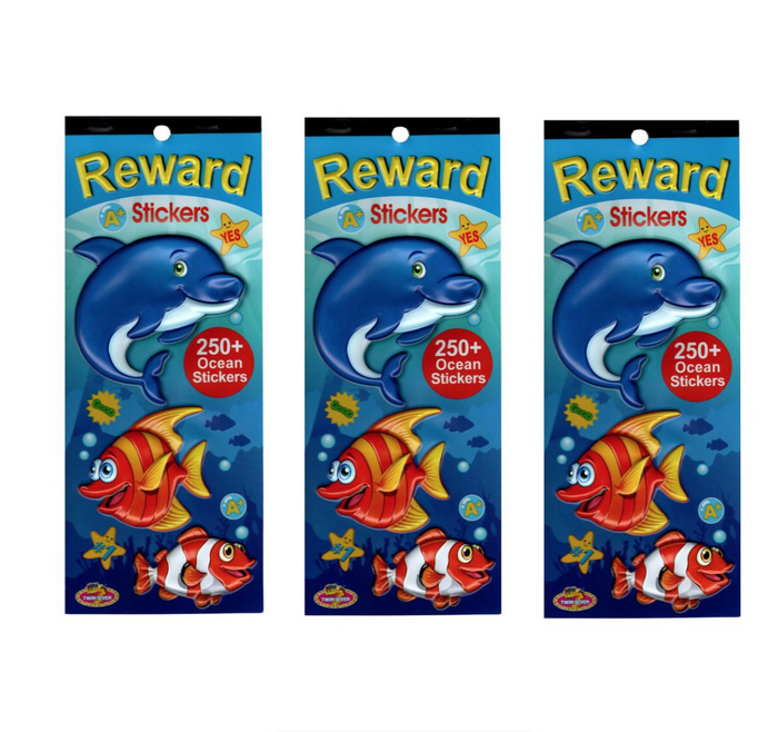3 Reward Sticker Books - 750 Ocean Theme reward Stickers